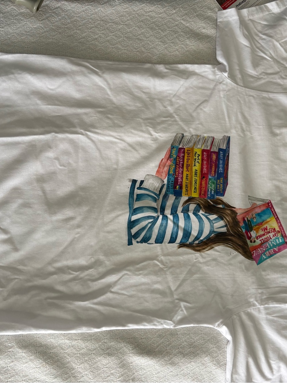 White Graphic Short Sleeve Tee with Abby Jimenez Book Lovers Design